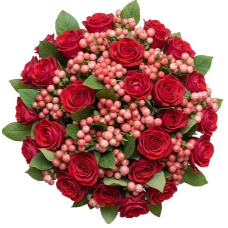 Bouquet of Roses and Pink Snowberries