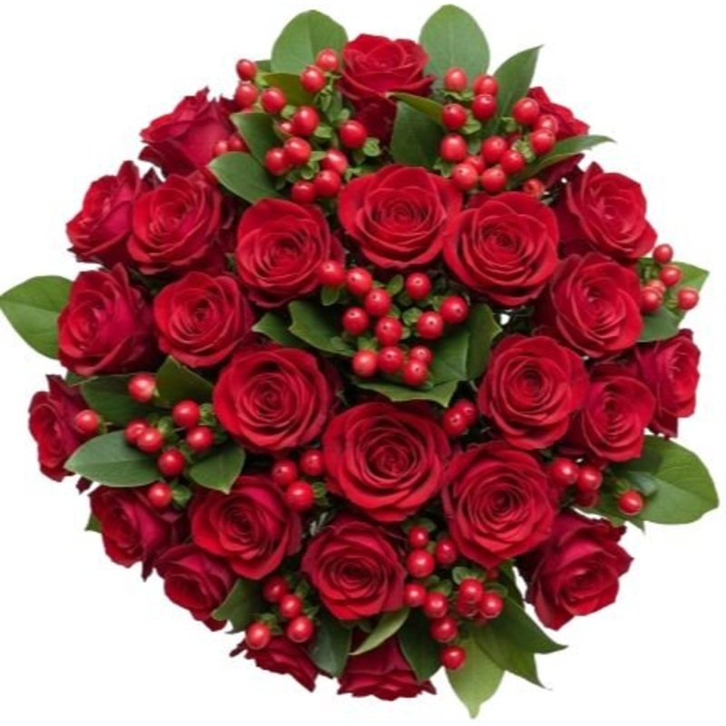 Bouquet of Roses and Red Hypericum Berry