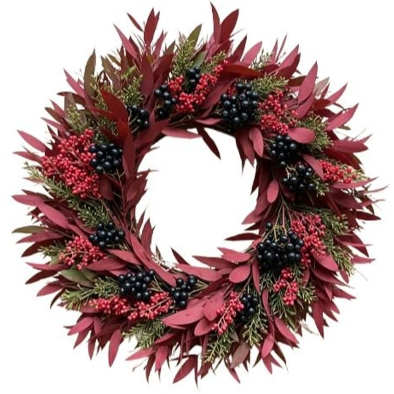 Burgundy Leaves & Berry Door Ring