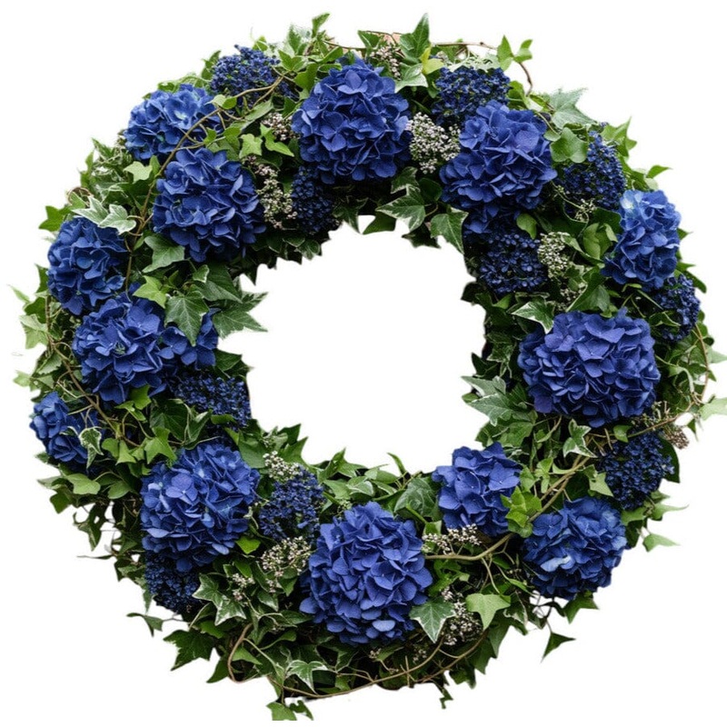 Deep Blue Hydrangea with Hedera Door Wreath