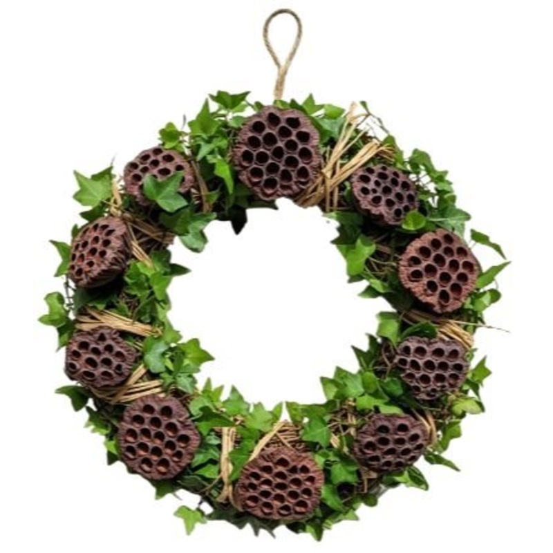 English Ivy with Lotus Seedspod Wreath