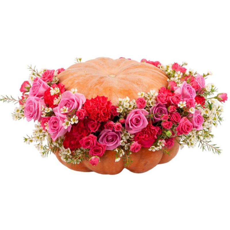 Gorgeous Spray Roses and Carnations in Autumn Pumpkin