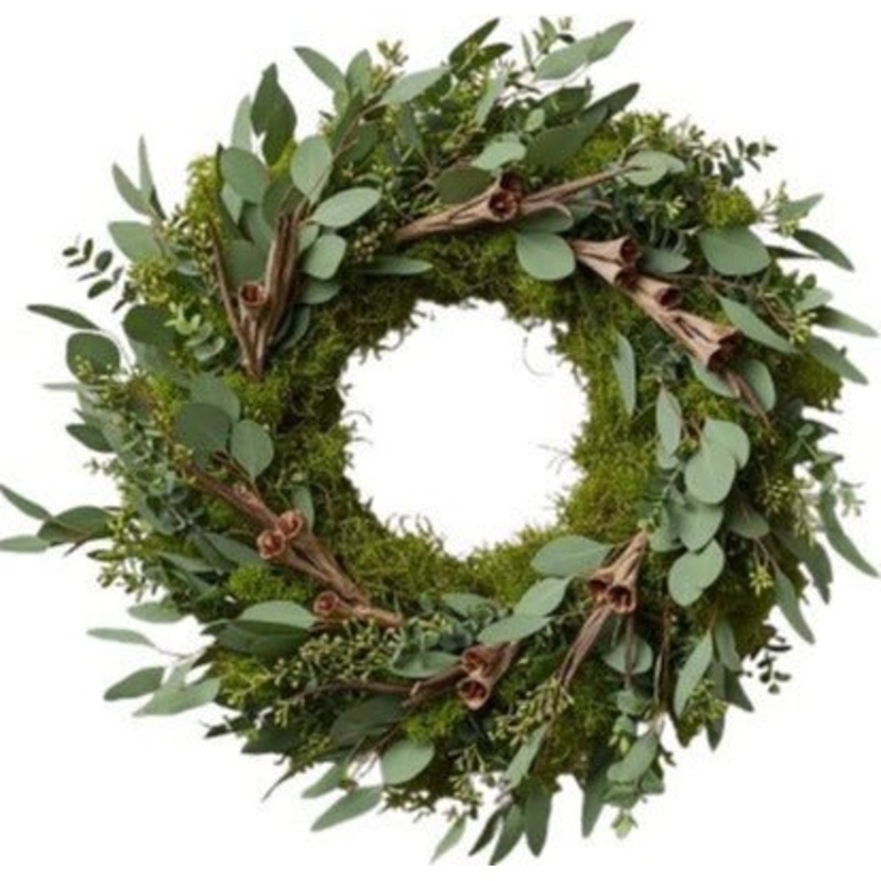 Green Natural Wreath with Wooden Decor