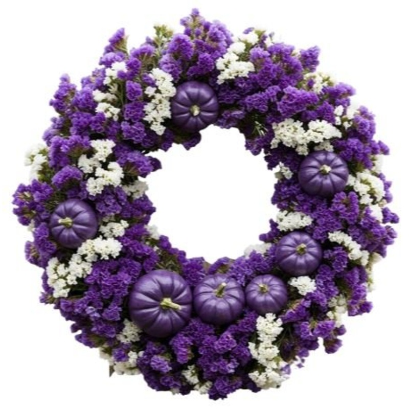 Halloween Limonium with Miniature Purple Pumpkin Wreath