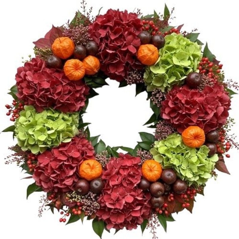 Lantern Light with Hydrangea Autumn Wreath