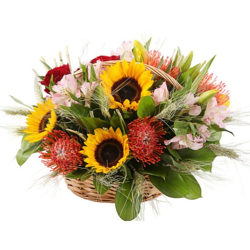 Luxury Exotic Blooms and Sunflowers Basket