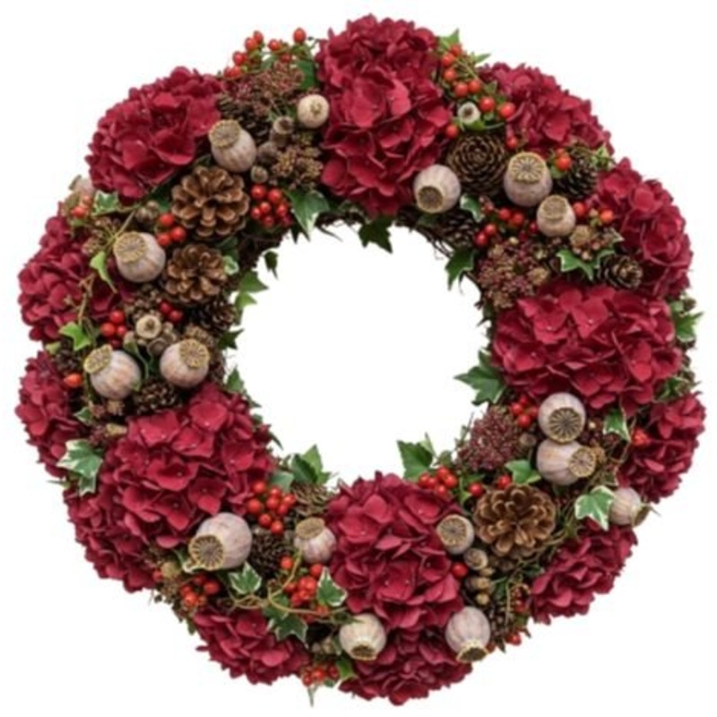 Marvelous Burgundy Hydrangea with Papaver Wreath