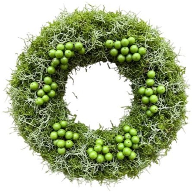 Moss Door Wreath with Green Berries