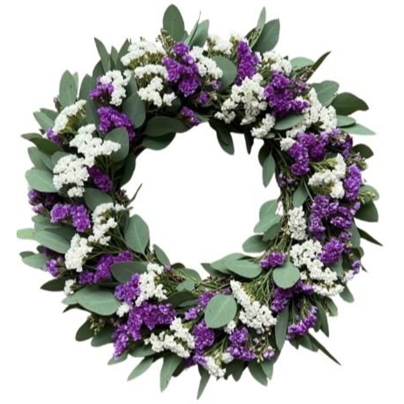 Purple and White Limonium with Eucalyptus Wreath