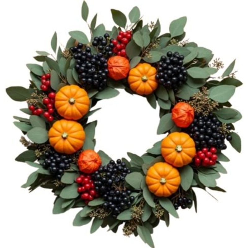 Red and Black Berries with Pumpkin Wreath