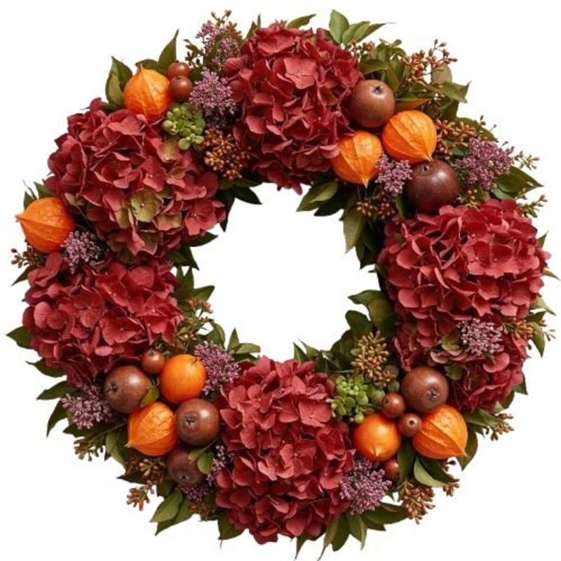 Red Hydrangea with Chinese Lantern Wreath