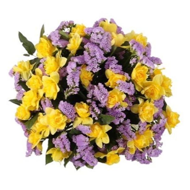 Bouquet of Daffodils with Purple Limonium