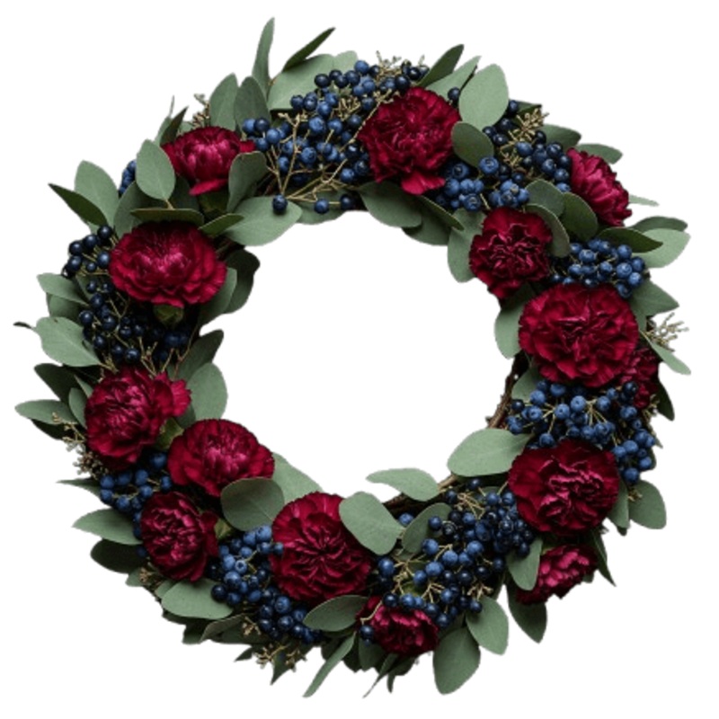 Burgundy Carnations with Blueberries Door Wreath