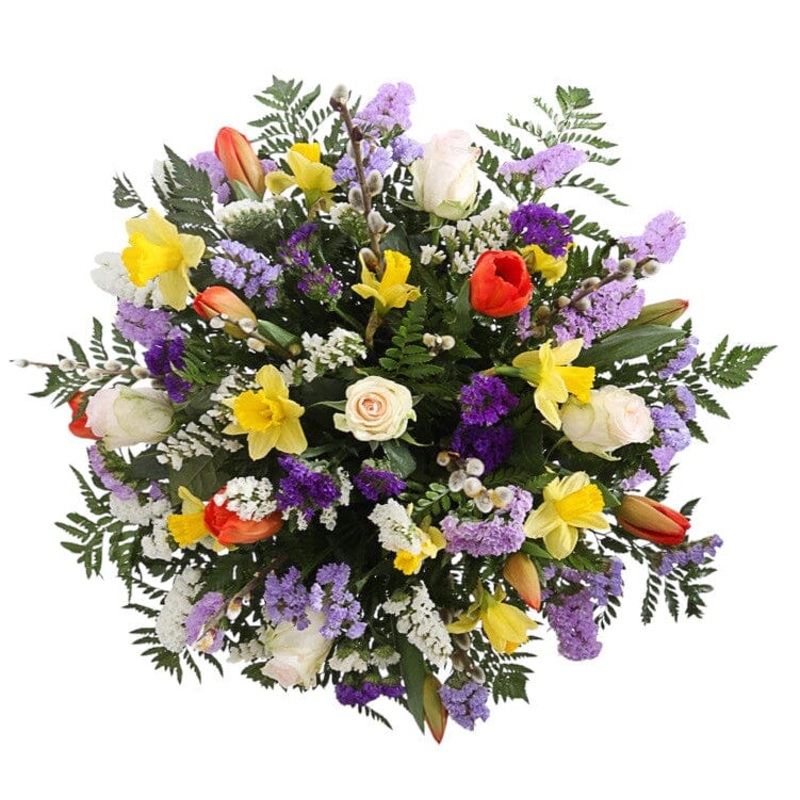 Charming Bouquet of Daffodils with Tulips and Limonium