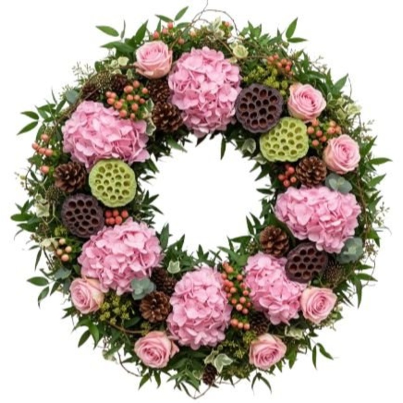 Charming Pink Garden Blooms Wreath