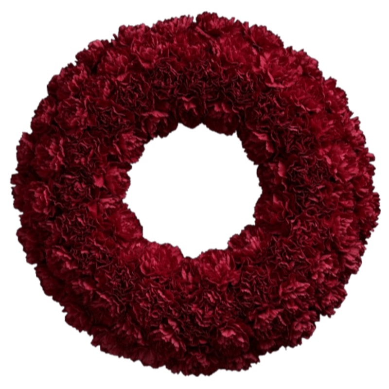 Classic Carnations Wreath-30cm (12 inch) & 36cm  (14 inch) & 42cm (16 inch) & 54cm (22 inch)-Burgundy Carnations & Red Carnations & Purple Carnations & Lavender Carnations & Orange Carnations & Peach Carnations & White Carnations & Pink Carnations & Ceris