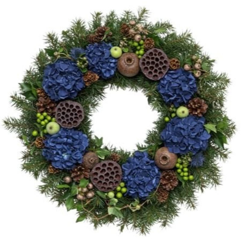 Festive Hydrangea Door Wreath with Gold Berry