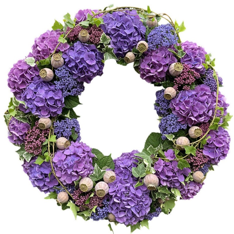 Luxury Wreath of Purple Hydrangea and Papaver