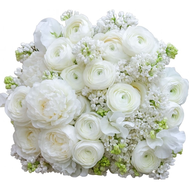 Pretty White Ranunculus with Lilac Bouquet