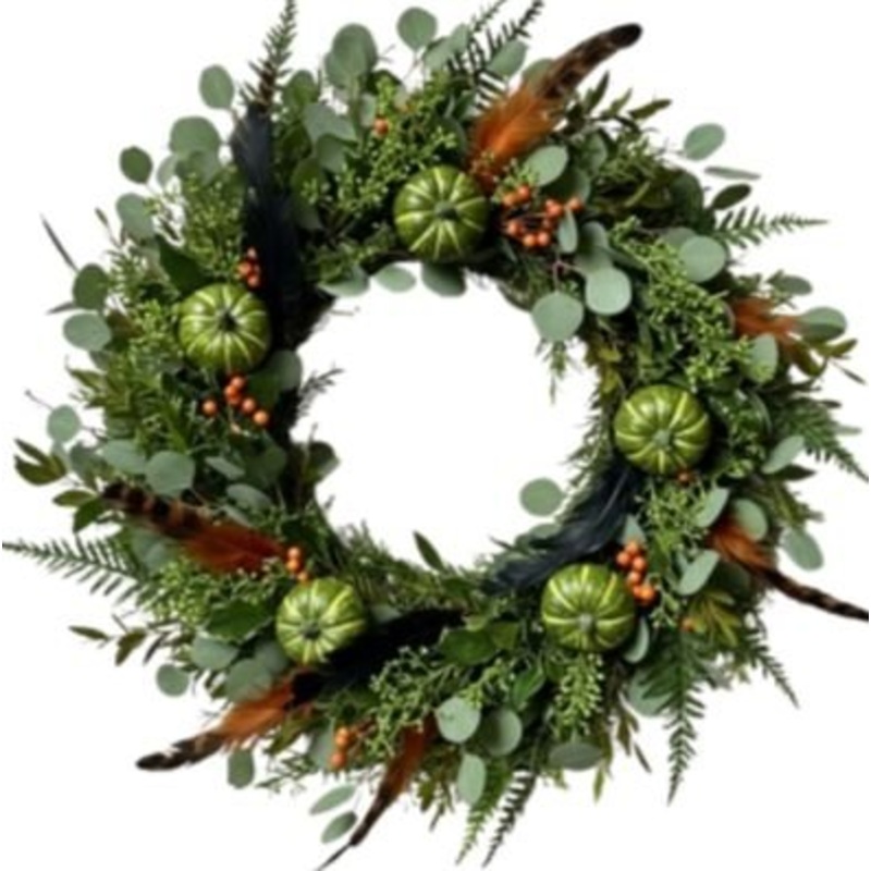Pumpkin & Feather Glow Wreath-30cm (12inch) & 36cm  (14inch) & 42cm (16inch) & 52cm (21inch)