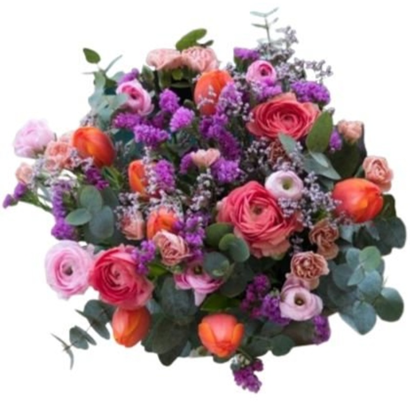 Rafined Bouquet of Orange and Pink Flowers in Purple