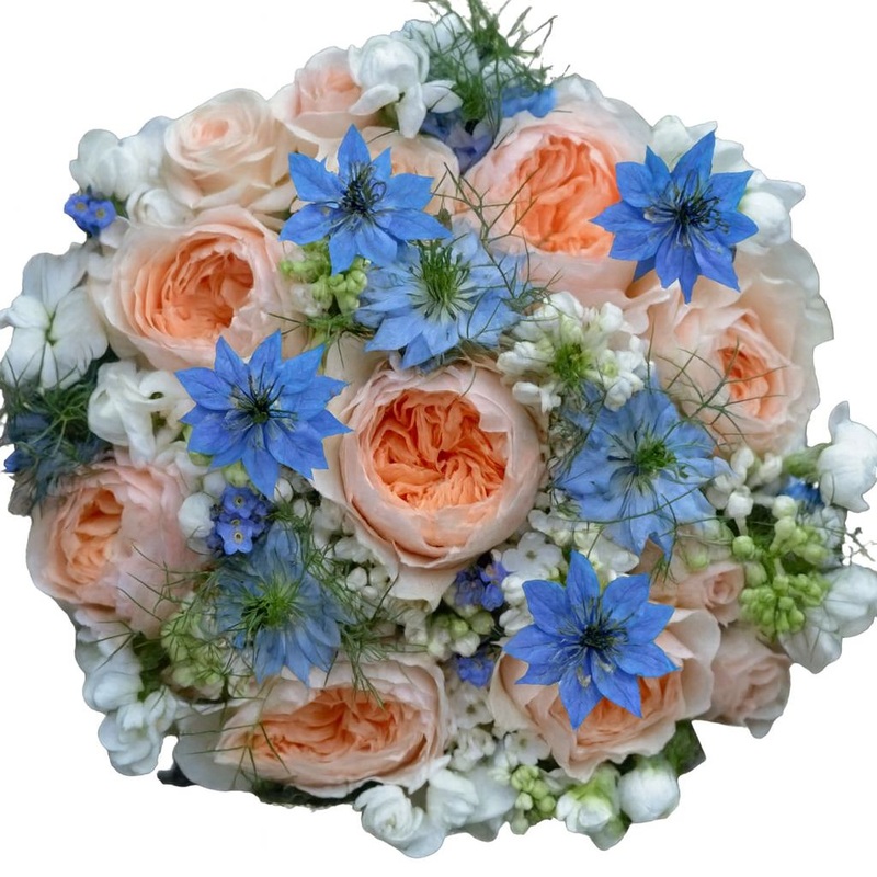 Rafined Peach with Blue Bouquet