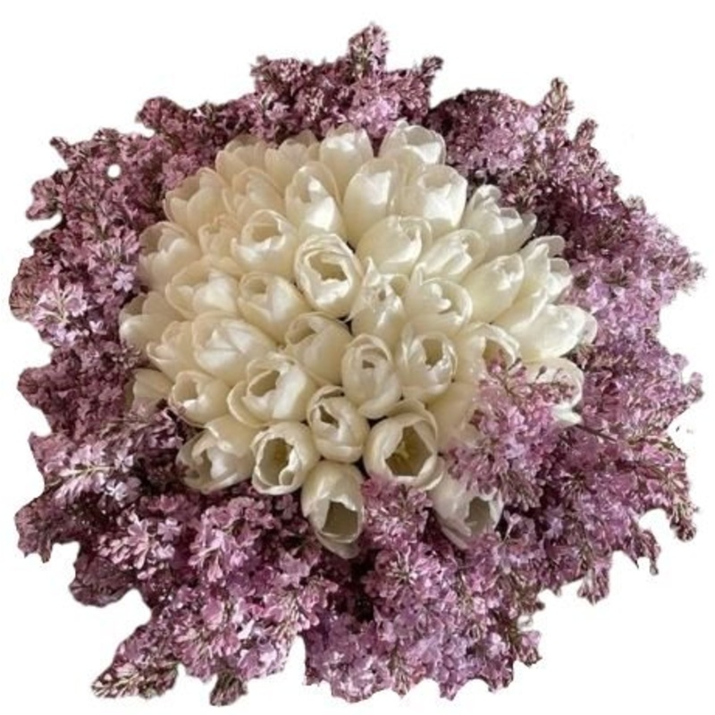 Snug Bouquet of Tulips and Lilac