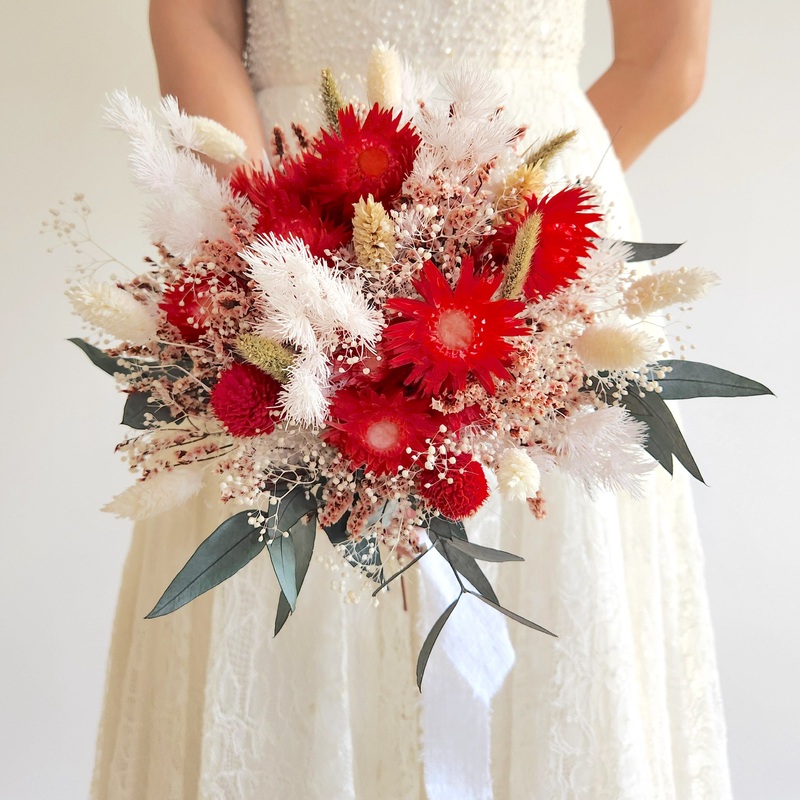 Boho Wildflower Bouquet, Red and Greenery Dried Flower Bouquet