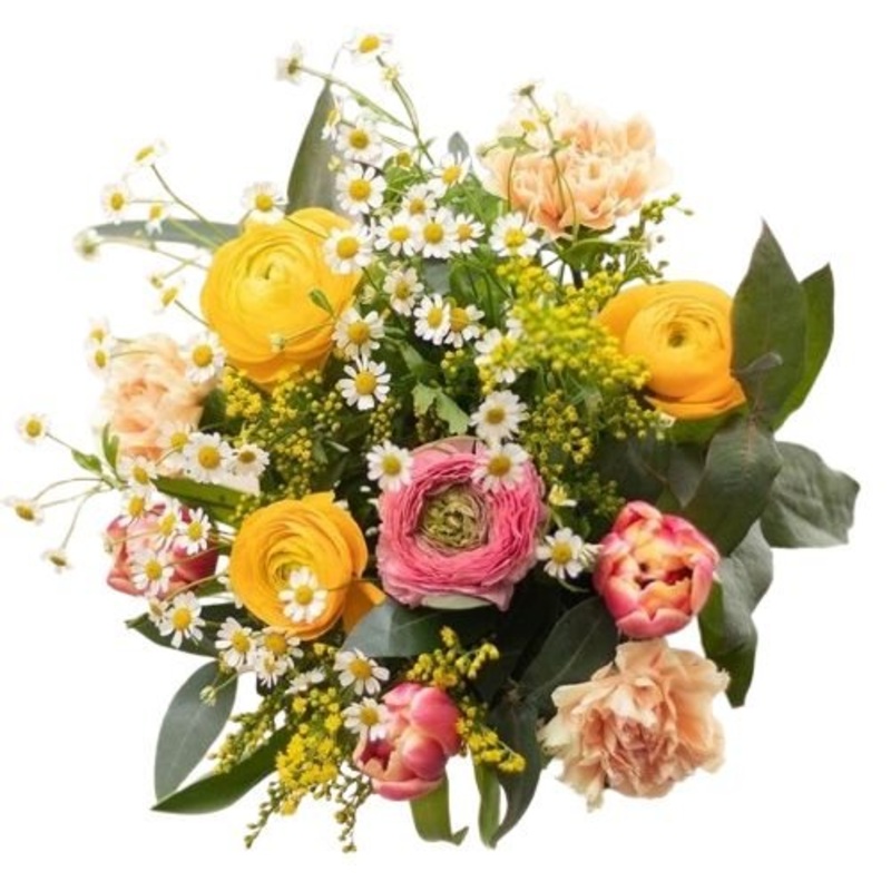 Bright Spring Bouquet of Tulips and Ranunculus