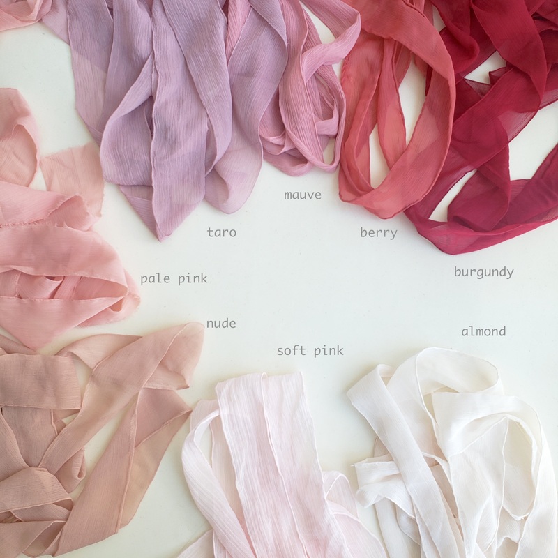 Chiffon Ribbon, Hand Dyed, Natural Wrinkle, Burgundy, Pink