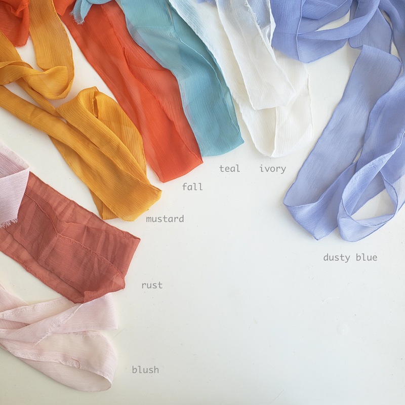 Chiffon Ribbon, Hand Dyed ,Natural Wrinkle, Rust, Mustard, Blush