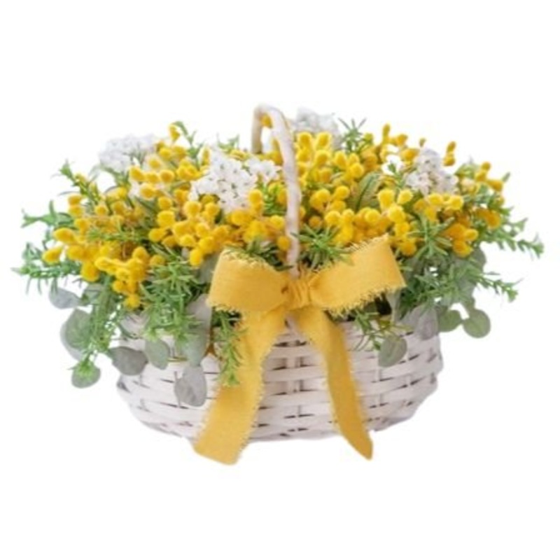 Cute Mimosa Basket with Gypsophila