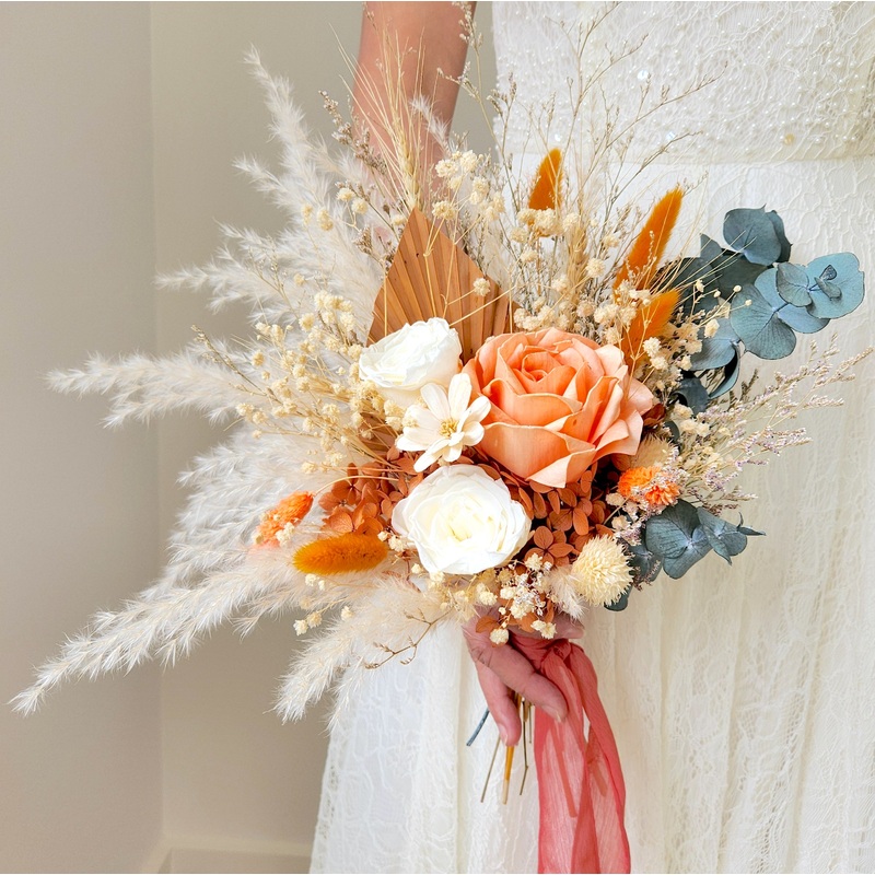 Rustic Dried Flower Bouquet, Burnt Orange, Wedding Flower Arrangement