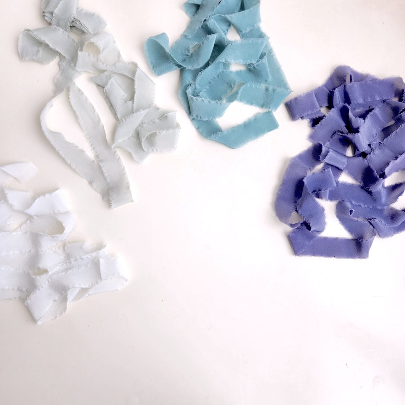 Silk Ribbon, Hand Dyed, Blue, Teal, Gray