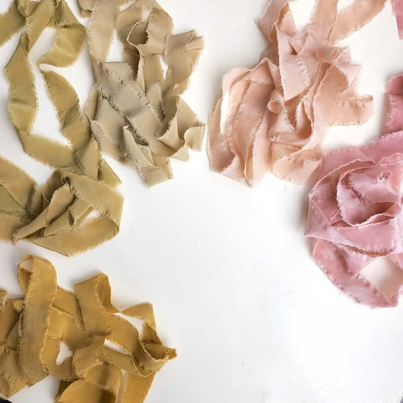 Silk Ribbon, Hand Dyed Unfinished Edge, Khaki, Beige
