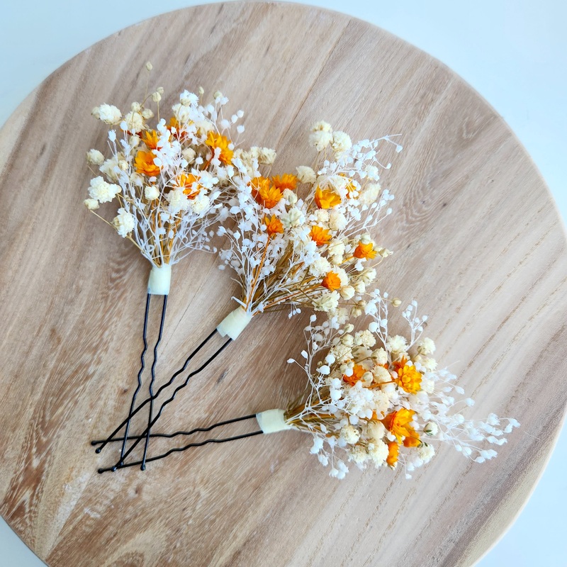Terracotta Dried Flower Hair Pins, Autumn Wedding Hair Accessories, Rustic Headpiece
