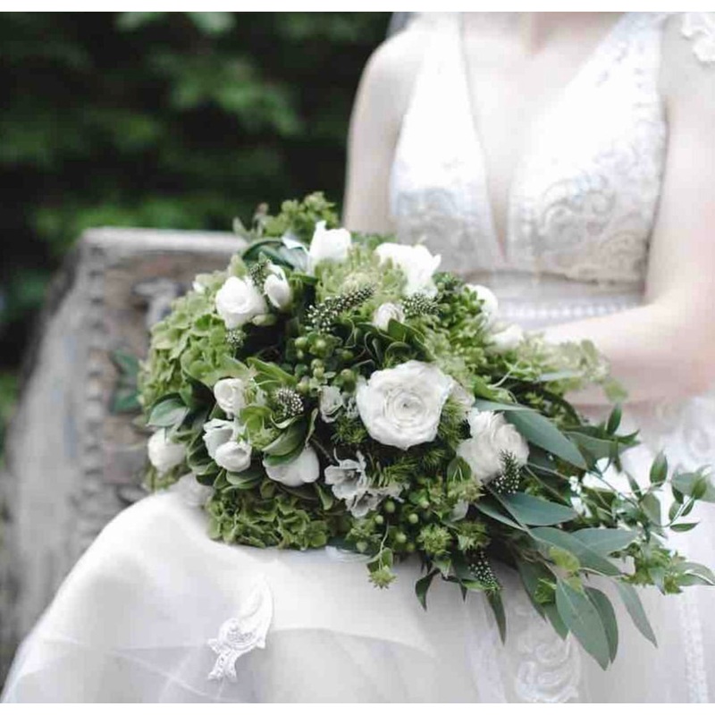 Forest green cascade bridal bouquet