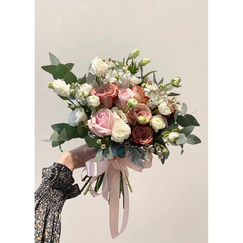 Cappucino | Bridal Bouquet-Cappuccino Bridal Boquet & Cappucino Corsage (For Woman Wrist) & Cappuccino Buttoniere (For Man Tuxedo)