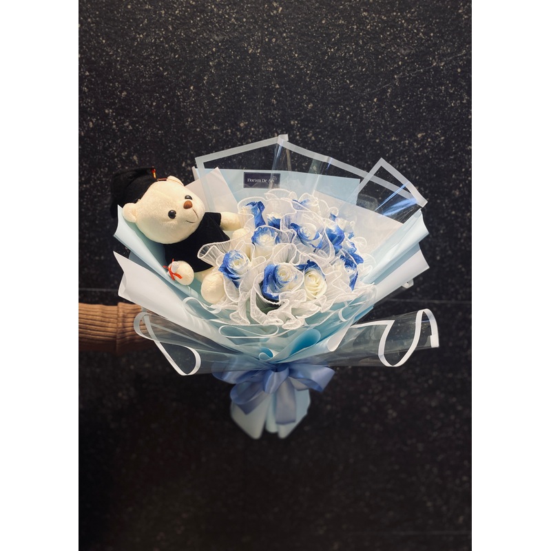 Graduation French Blue Roses | Hand Bouquet
