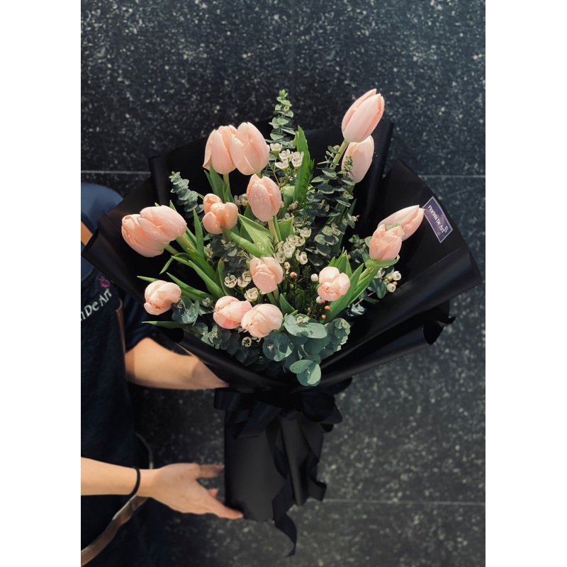 Lady Tulips | Flower Bouquet-Pink & Apricot (As Shown)