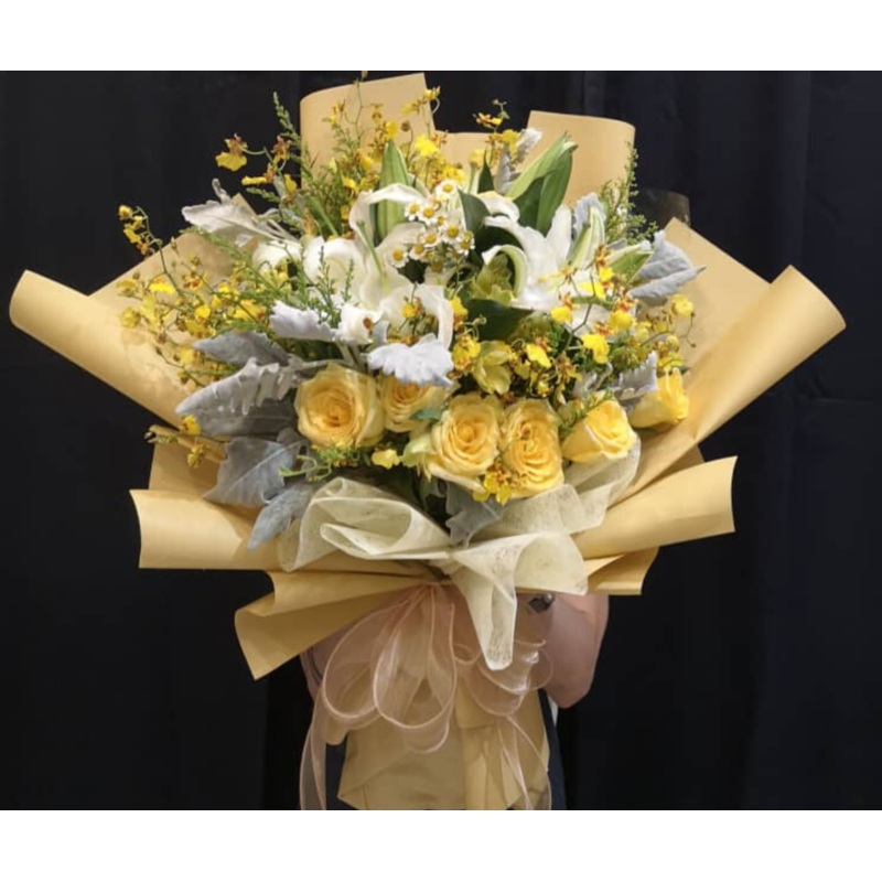 White Lily & Yellow Roses | Premium Flower Bouquet
