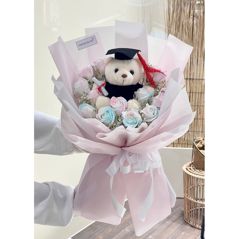Adorable Graduation Soap Roses with Baby Breaths | Hand Bouquet