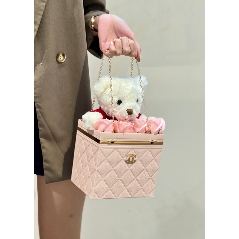 Channel Bag of Roses with Teddy (Soap Roses)