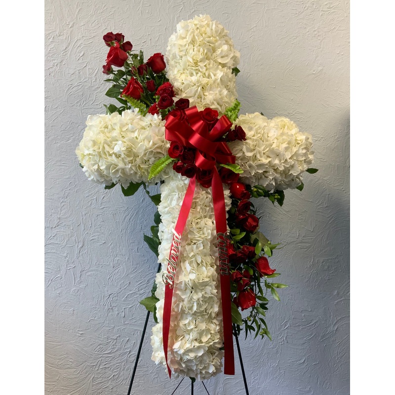 Sympathy Cross in White and Red