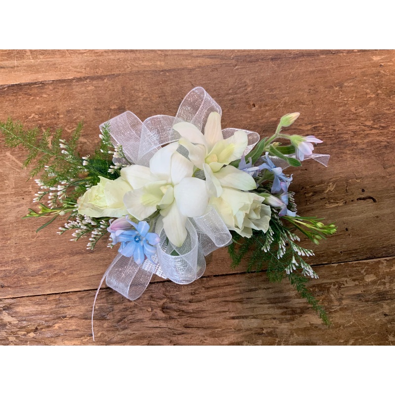 Wristlet Corsage White and Blue