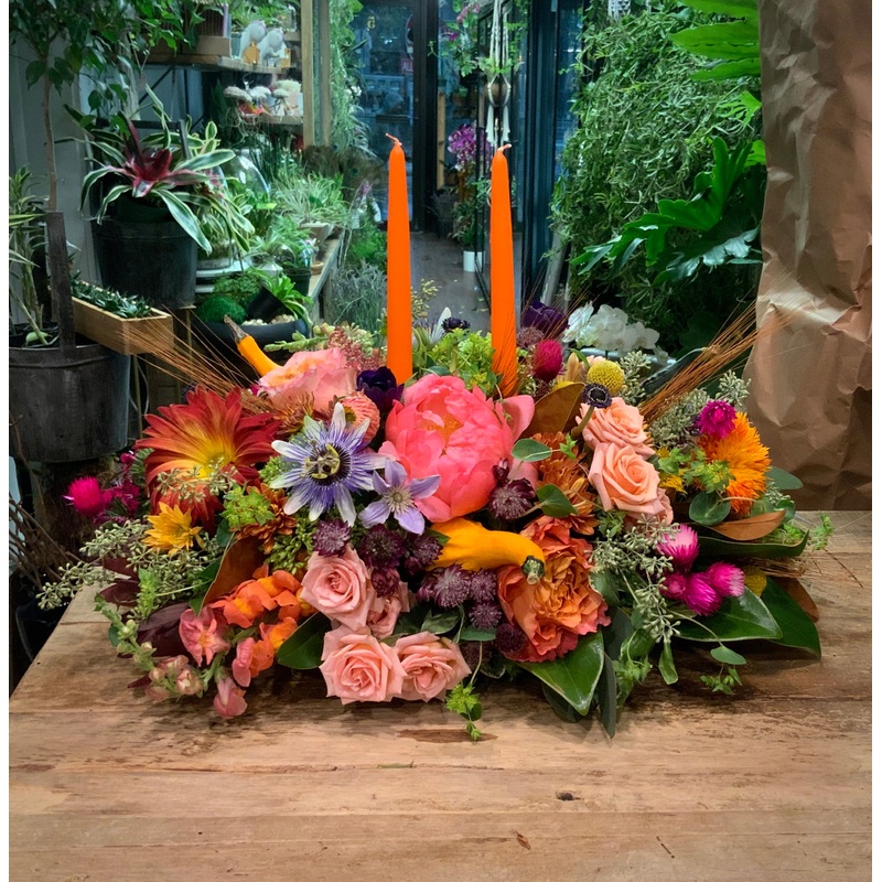 A unique autumn-toned centerpiece with/without candles – priced as shown