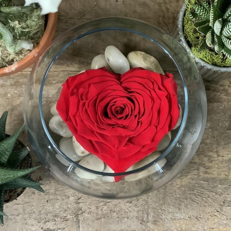 Red Preserved Heart in Glass Bowl