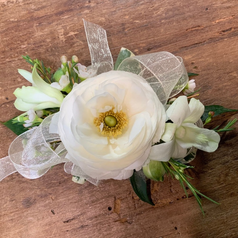White Ranunculus and Denbrobian Orchid