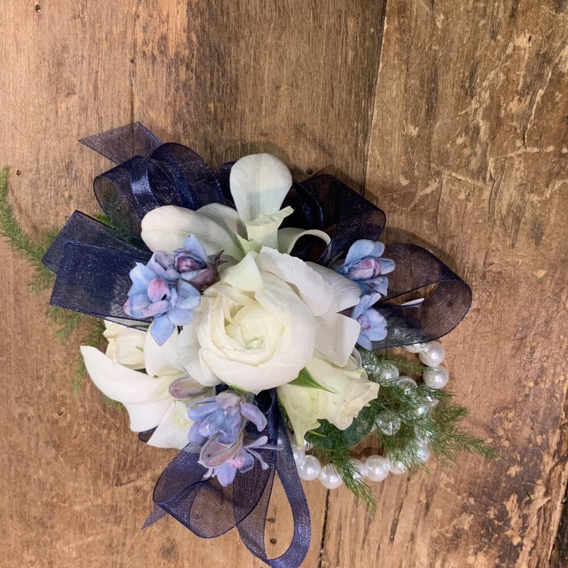 White Spray Rose and Delphinium