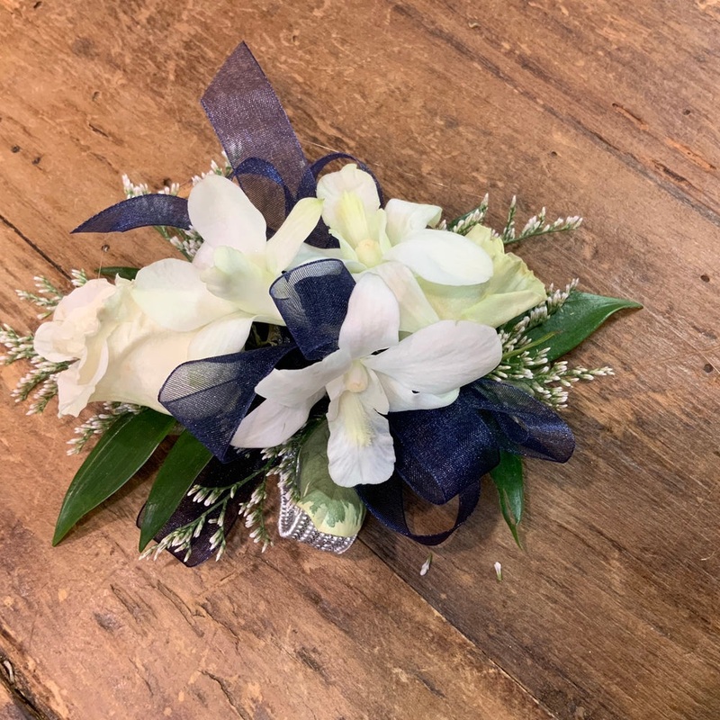 White Spray Rose and Dendrobian Orchid